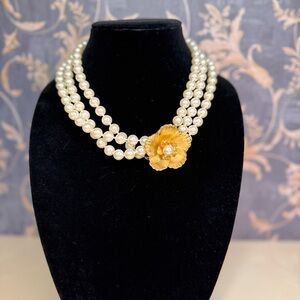 Vintage Estate Faux Pearl Necklace with Gold Toned Flower Connector Lot A71